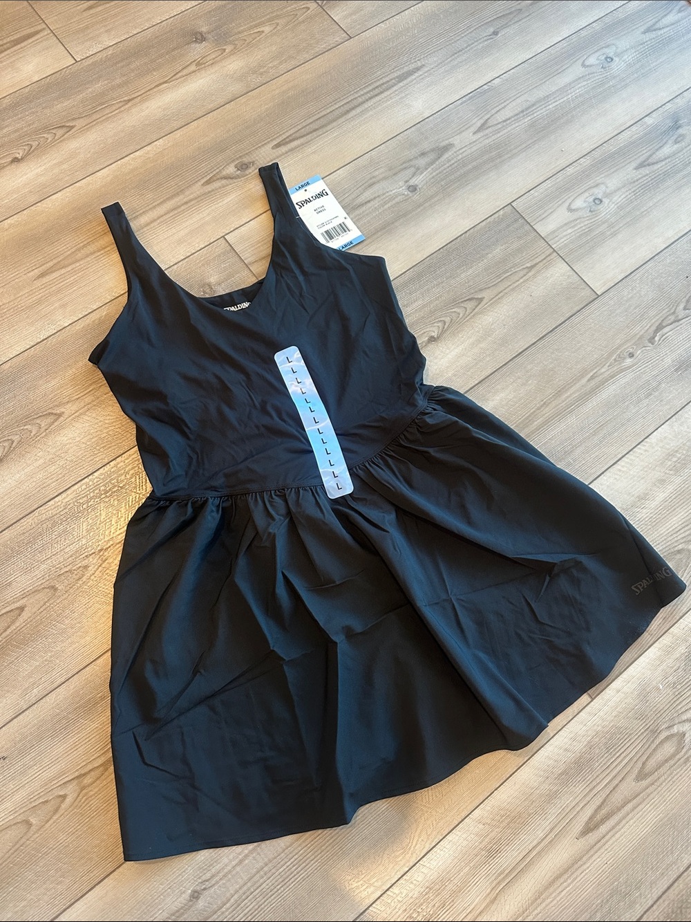 Spalding Black Tank Dress with Gathered Skirt
